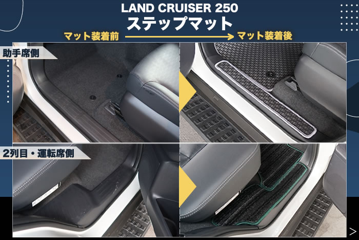 トヨタ TOYOTA ランドクルーザー FJ ランクルFJ ランドクルーザーfj ランクル 250 ランクル250 landcruiser 新型 現行 新車 中古車 新型車 ディーゼル ガソリン 4wd　vx zx gx 5人 7人 アバンギャルドブロンズメタリック スモーキーブルー プラチナホワイトパールマイカ サンド ライトグレー modellista モデリスタ エンジン 積載 駆動方式 ホイール ダークチェスナット 社外品 社外マット カスタム パーツ ドレスアップ マット フロアマット ラゲッジマット トランクマット カーゴ 運転席 助手席 フロント 後部座席 2列目 リア 3列目 サード ステップマット ドアポケットカバーマット キックガード ロングタイプ 積載 便利グッズ 傷防止 キズ 汚れ 保護 ステップ 車中泊 オフロード アウトドア 納車前