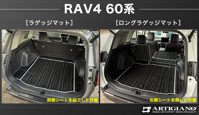 新型RAV4 60系Zグレードにトランクマットとロングラゲッジマットを装着しカバー範囲を説明