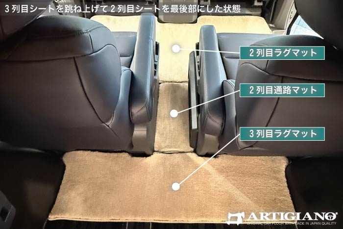 新型エルグランドE53のラグマットセット商品は2列目通路とサードラグも含まれています